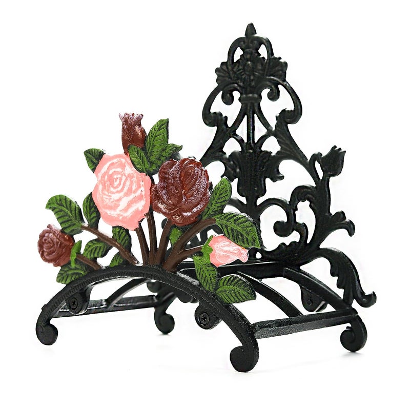 Sungmor Cast Iron Heavy Duty Garden Hose Holder - Decorative Hand-Painted Peony Wall Mounted Water Hose Hanger - Wall Decoration Hanging Hose Rack - Hose Reel Storage Butler - Metal Hose Stand - Image 1